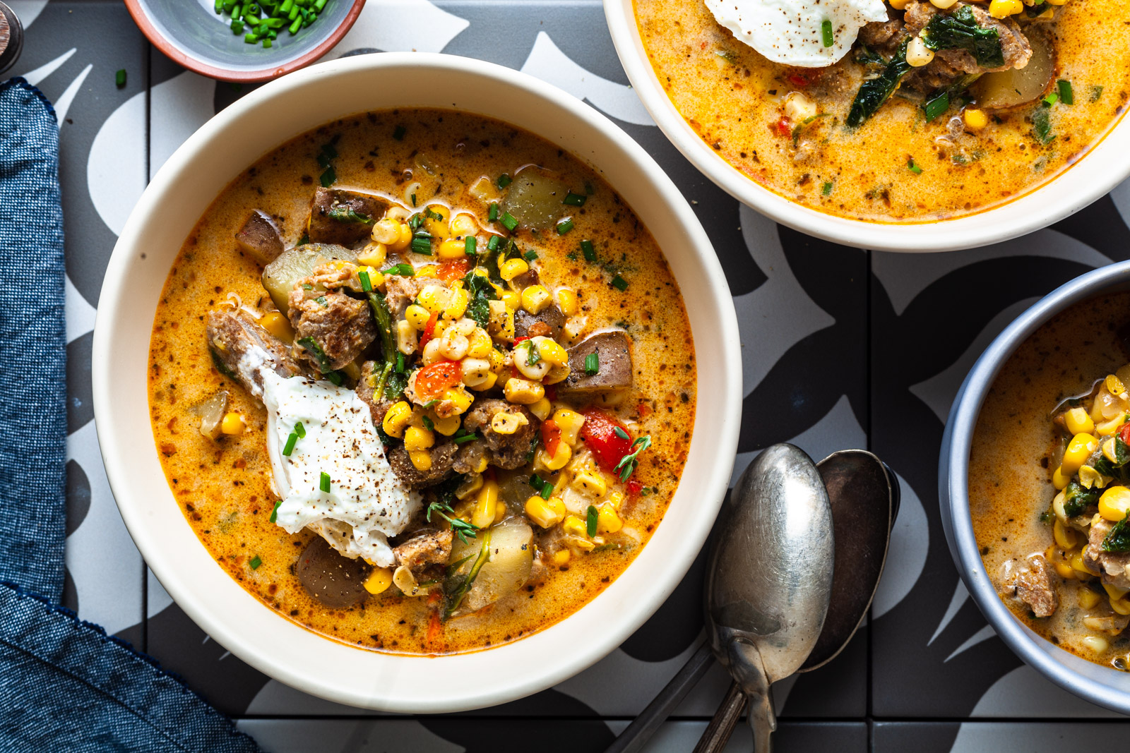 Chorizo Corn and Kale Soup