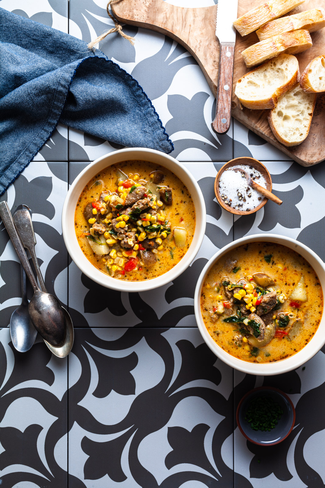 Chorizo Corn and Kale Soup