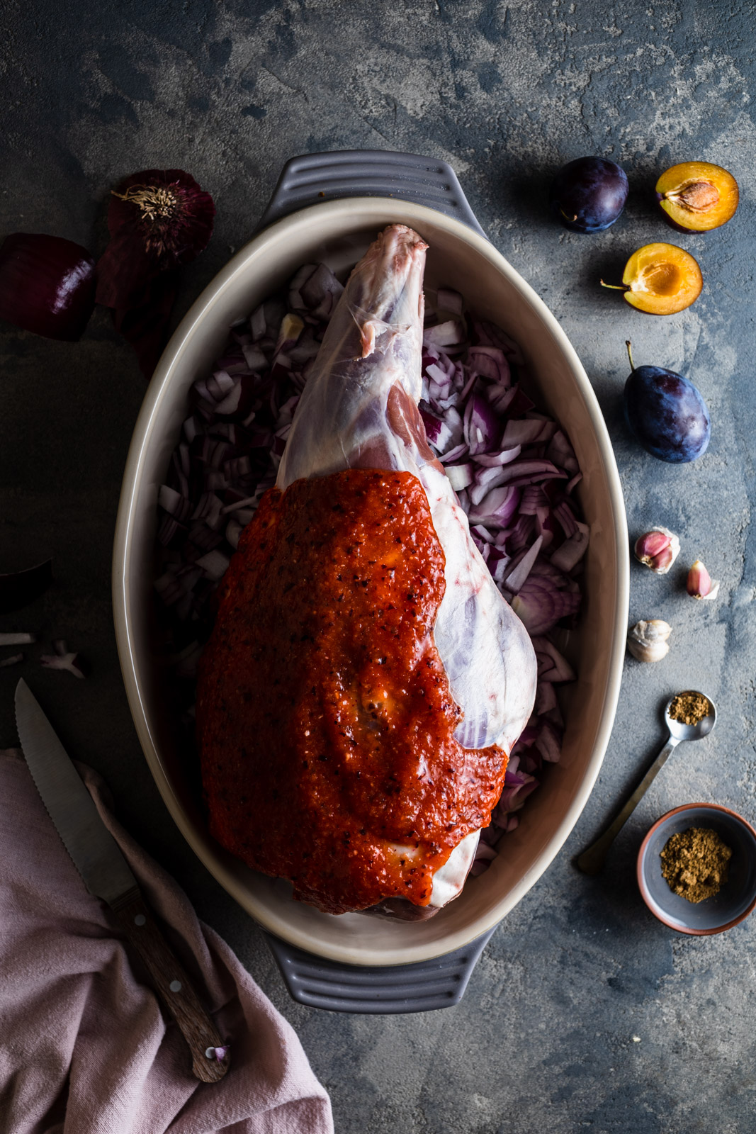 Slow Roasted Lamb With Plum Sriracha