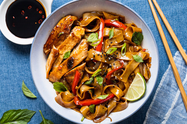 Thai Chili Yellowfin Tuna Steaks With Spicy Drunken Noodles (Pad Kee Mao)