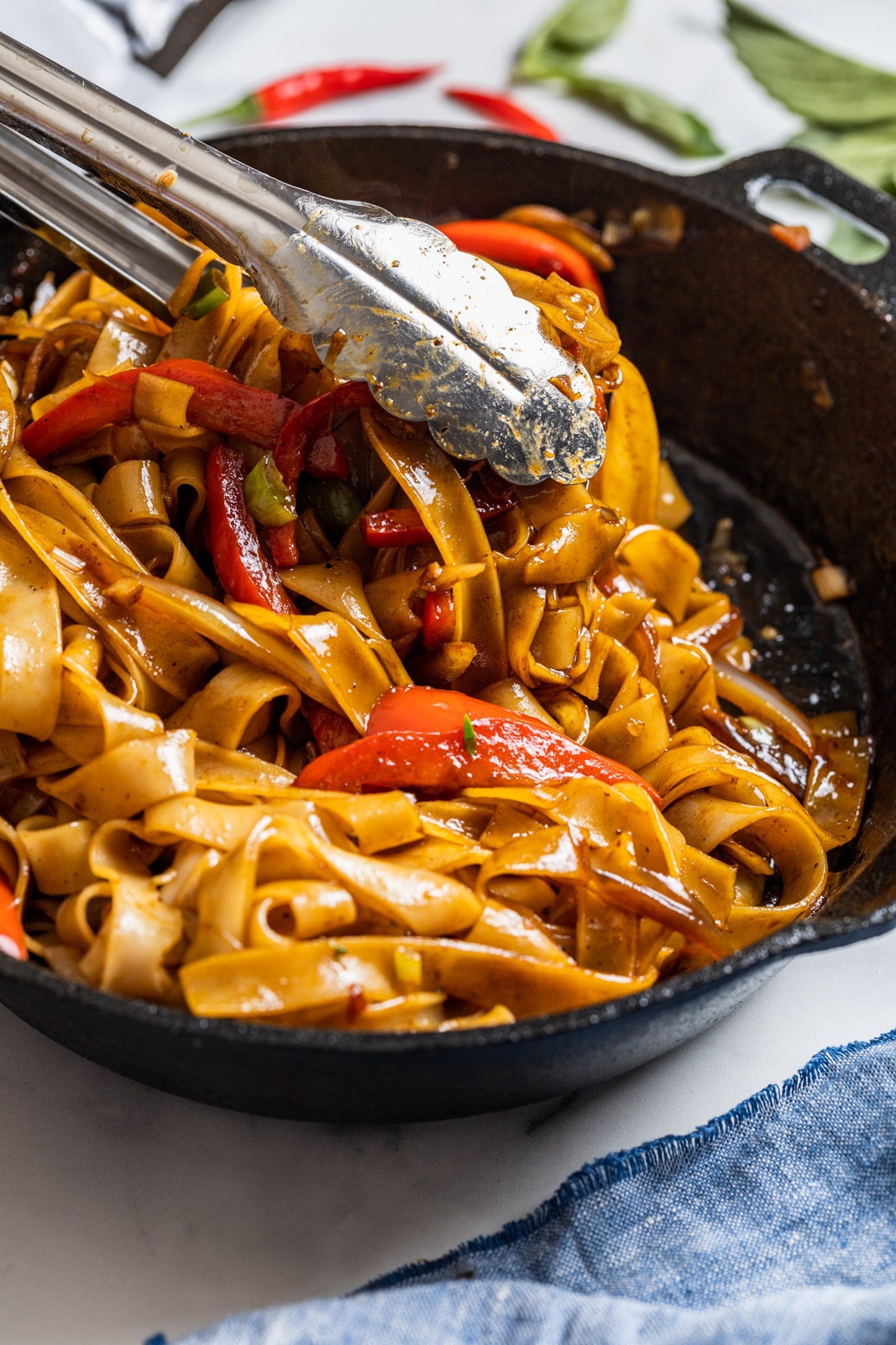 Thai Chili Yellowfin Tuna Steaks With Spicy Drunken Noodles (Pad Kee Mao)