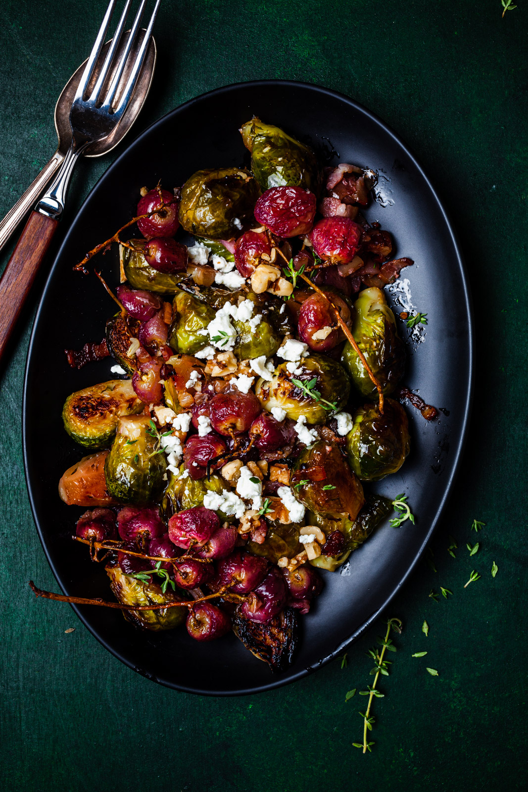 Roasted Brussel Sprouts and Grapes With Bacon