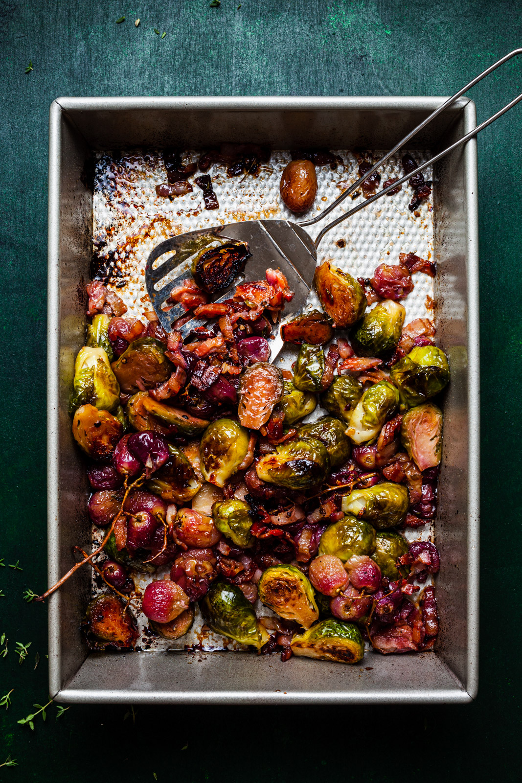 Roasted Brussel Sprouts and Grapes With Bacon