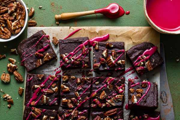 Chocolate Beet Brownies With Pecans and a White Chocolate Beet Glaze