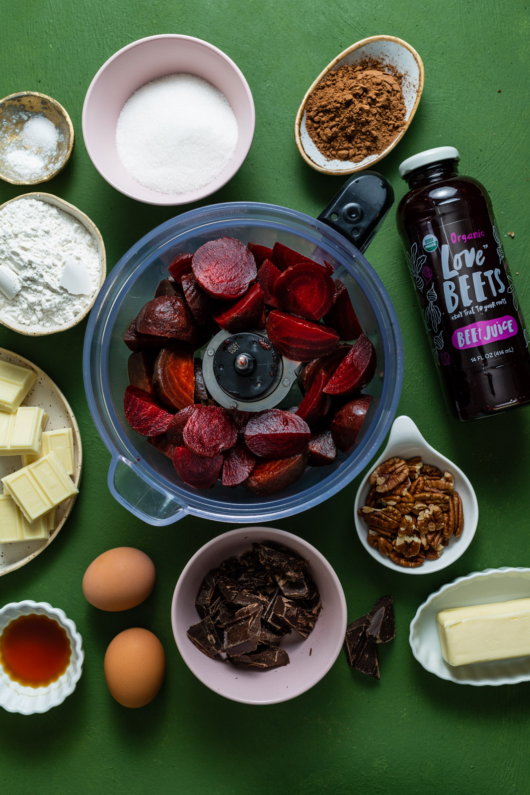 Chocolate Beet Brownies With Pecans and a White Chocolate Beet Glaze