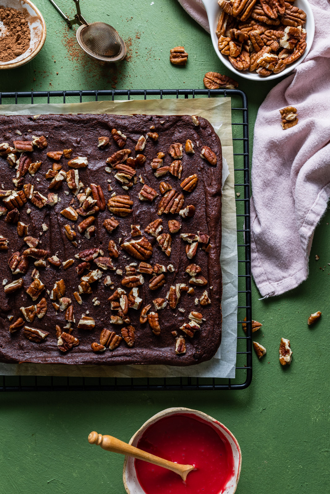 Chocolate Beet Brownies With Pecans and a White Chocolate Beet Glaze