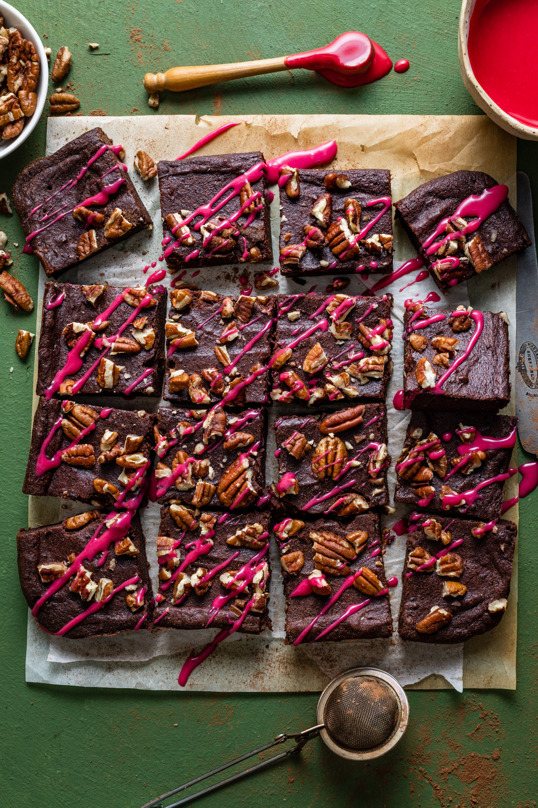 Chocolate Beet Brownies With Pecans and a White Chocolate Beet Glaze