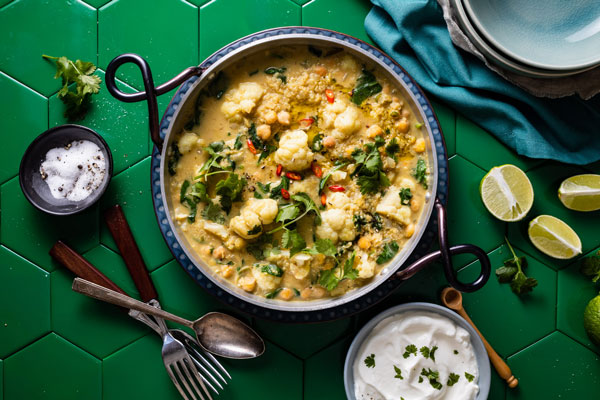 One Pot Cauliflower Dal and Quinoa Green Curry