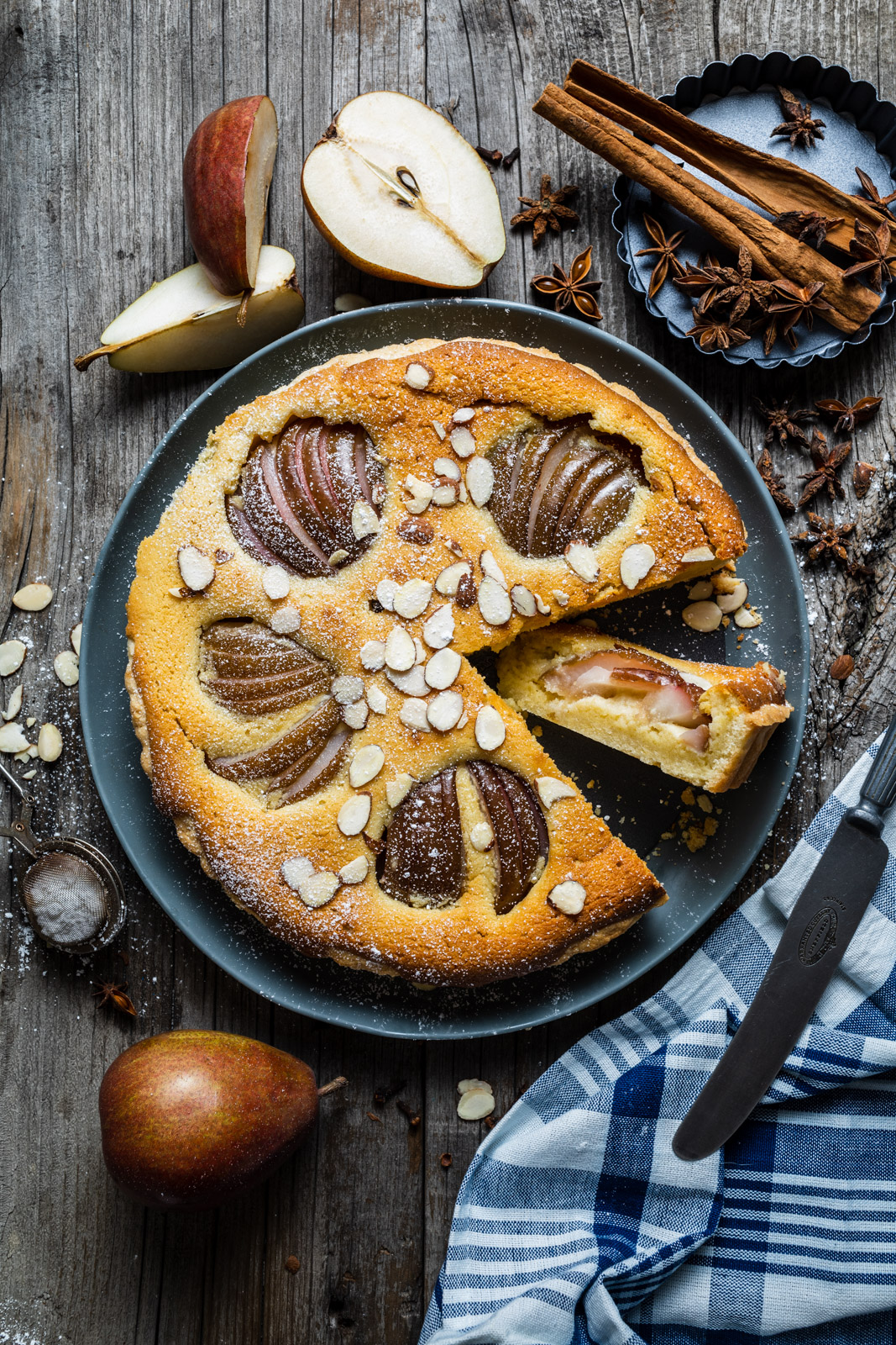 Poached Pear and Almond Tart