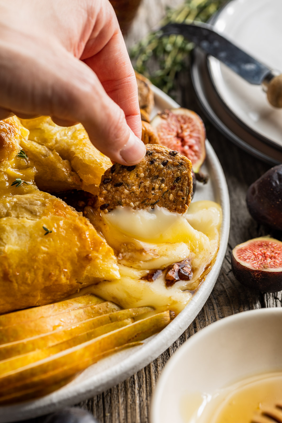 Baked Brie in Puffed Pastry With Honey Bourbon Figs