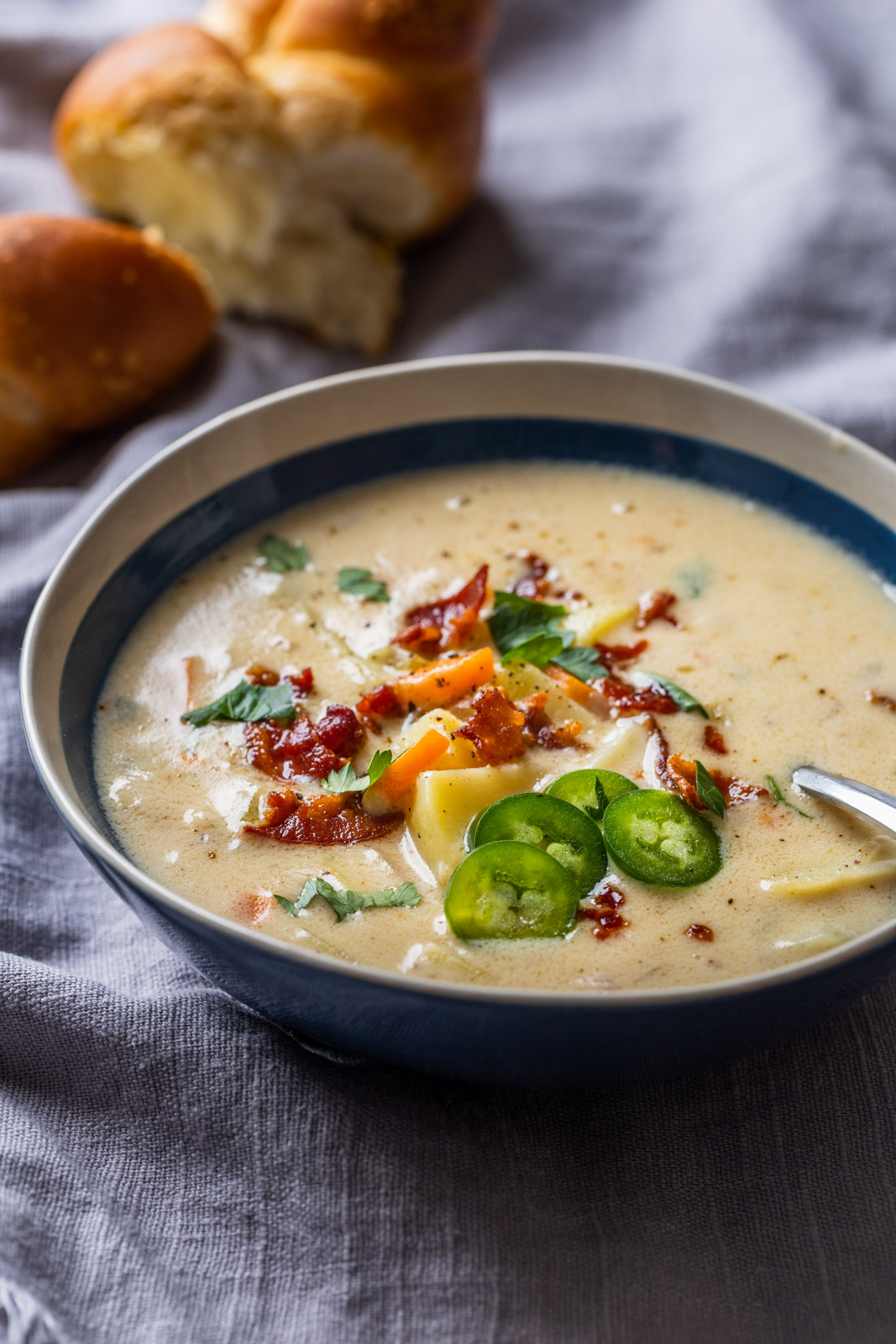 Smoky Jalapeño cheddar potato soup