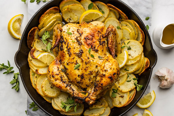 Greek Style Skillet Roast Chicken With Crispy Potatoes