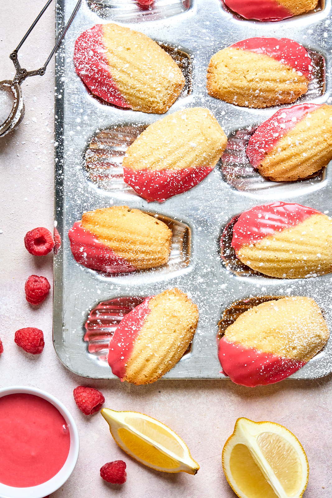 Easy Lemon Almond Madeleines With a Raspberry Glaze