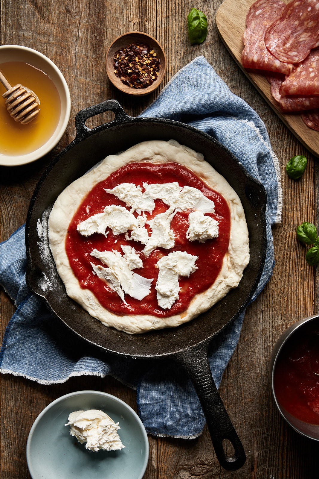 Spicy Honey Soppressata Cast Iron Skillet Pizza