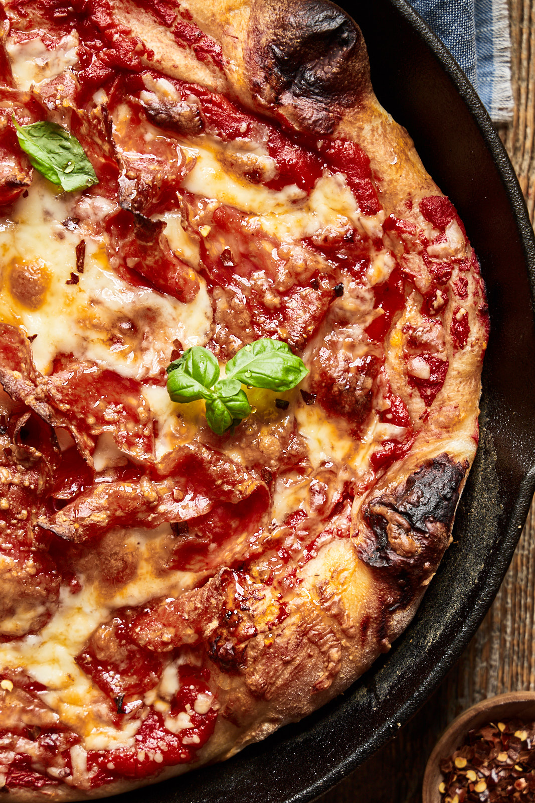 Spicy Honey Soppressata Cast Iron Skillet Pizza