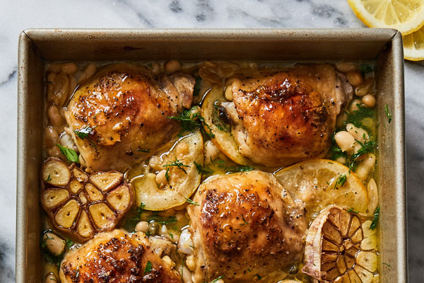 Roasted Chicken With White Beans and 20 Cloves of Garlic