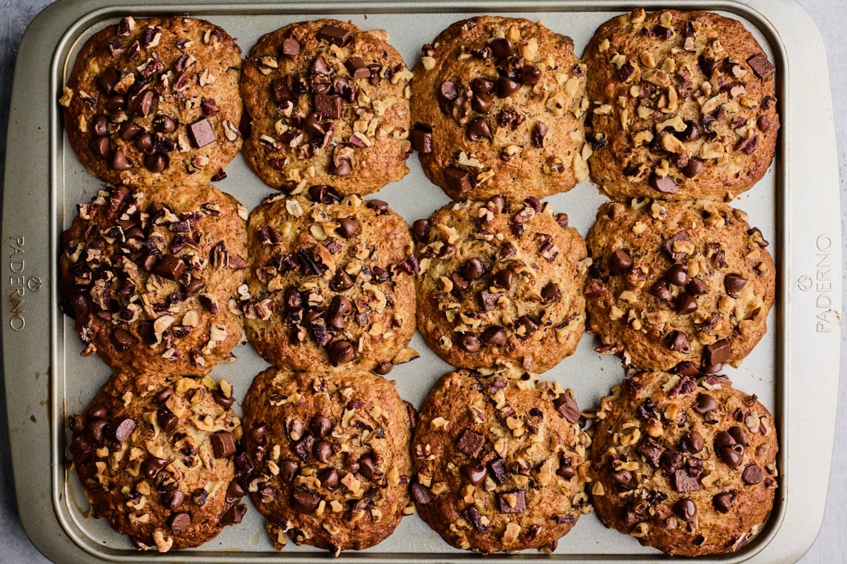 Bakery Style Banana Nut and Chocolate Chunk Muffins