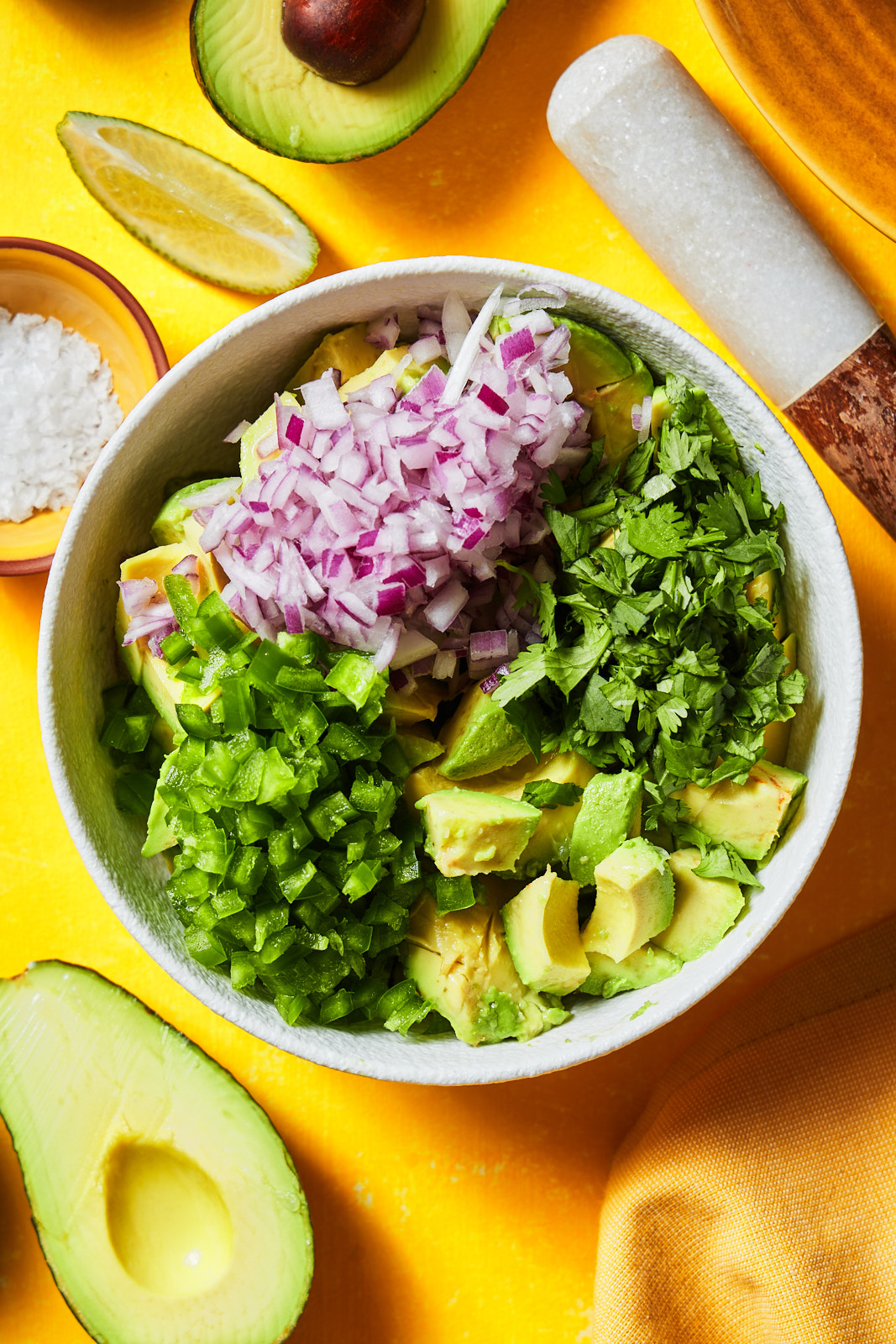 Guacamole ingredients chopped