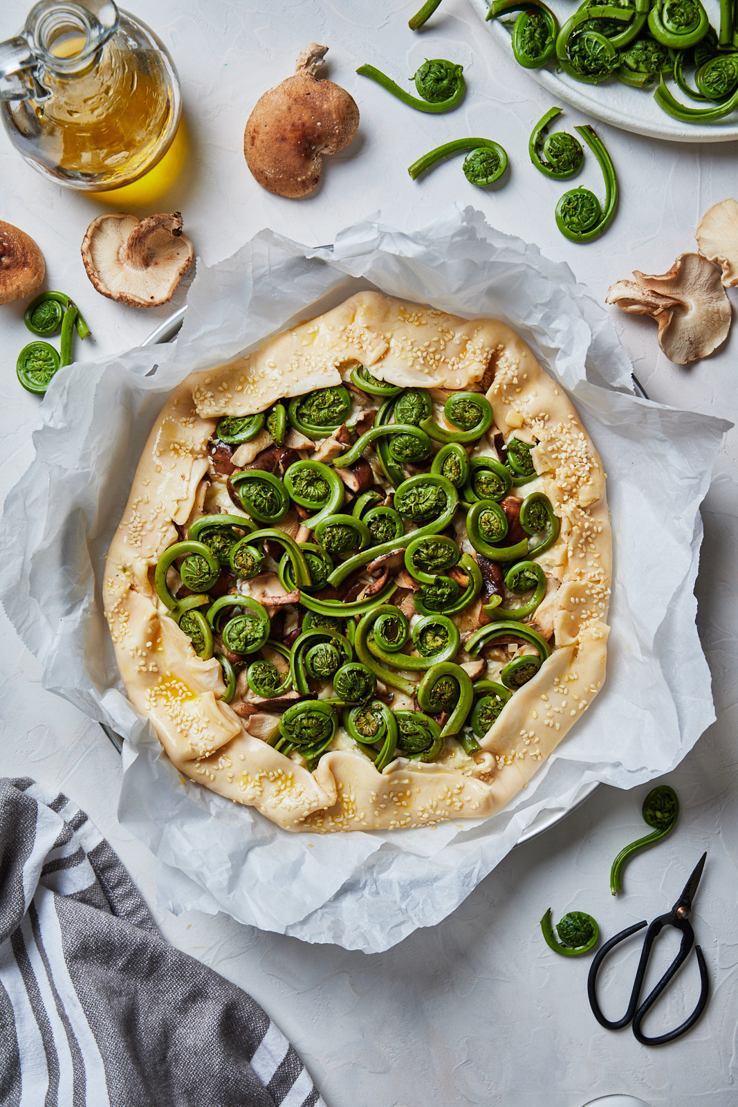 Fiddlehead and Mushroom Galette uncooked