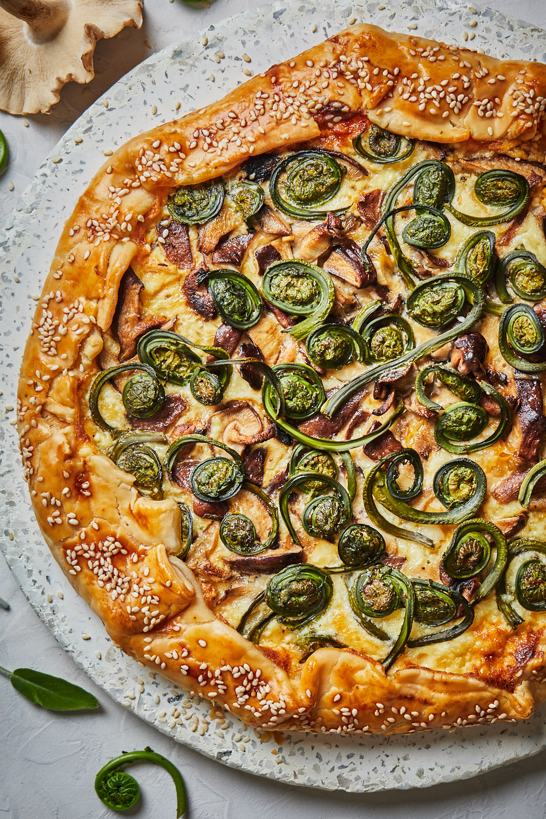 Fiddlehead and Mushroom Galette ready to eat