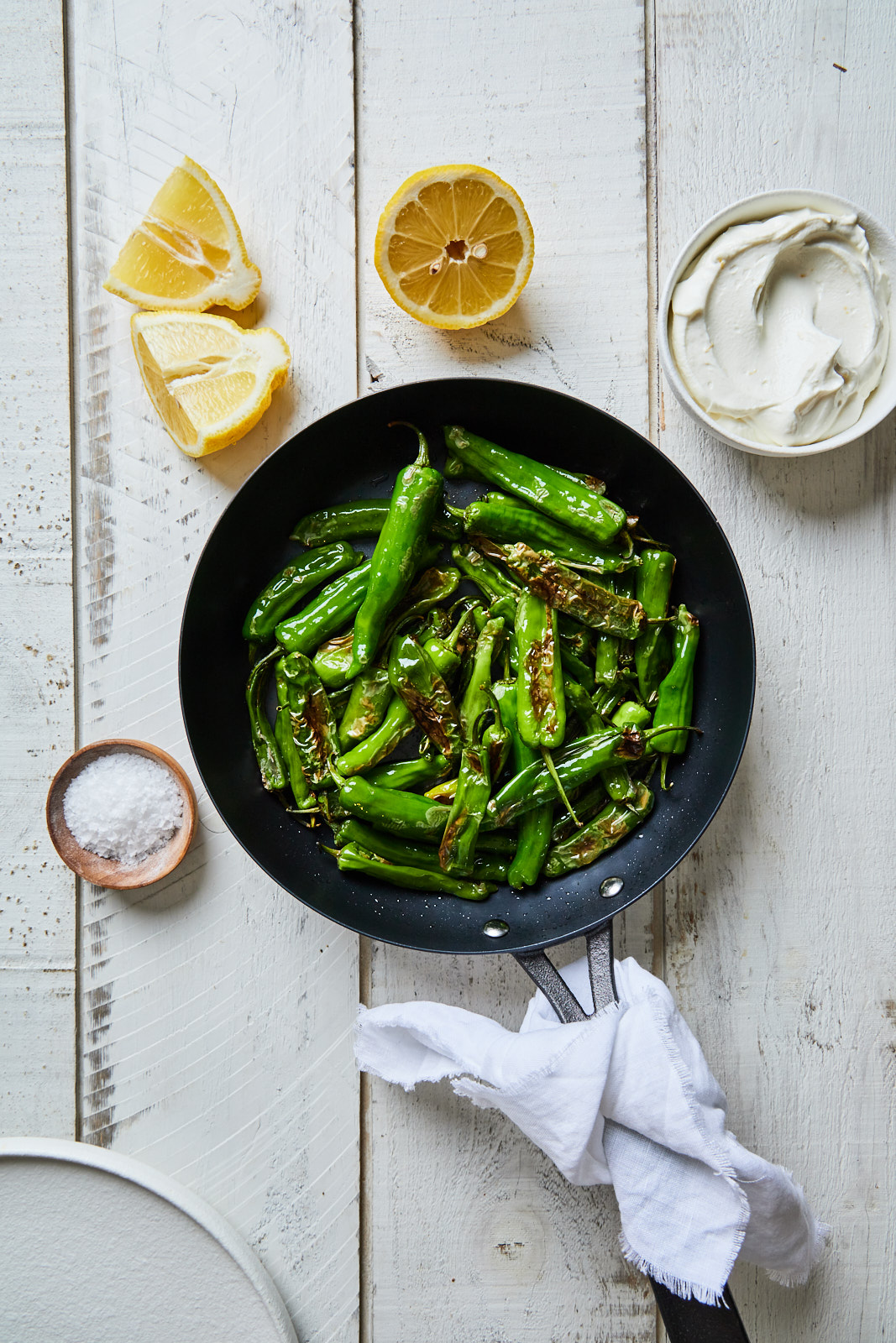 Blistered Shishito Peppers With a Lemony Whipped Goat Cheese Dip