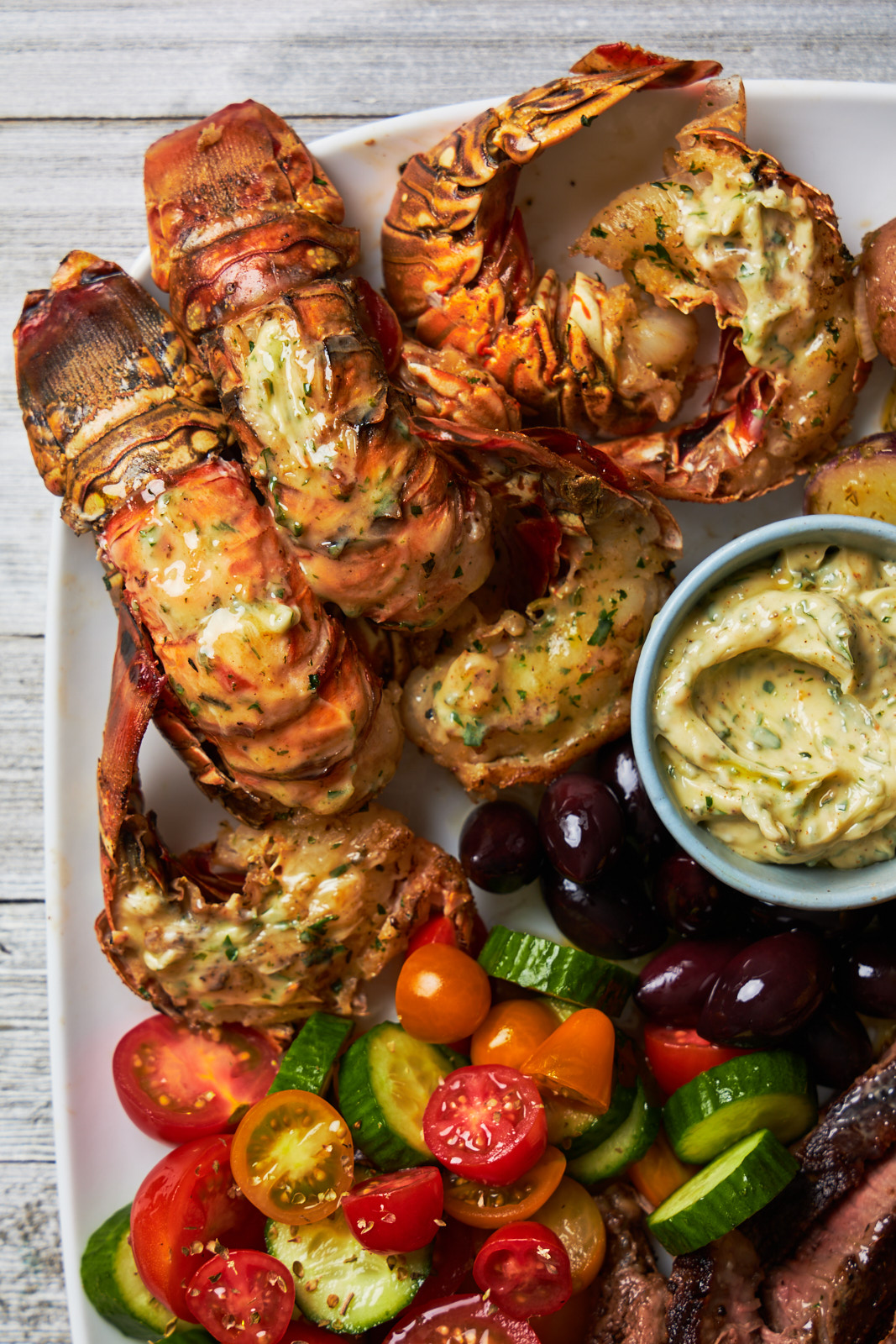 Grilled Lobster Tail and Steak Platter
