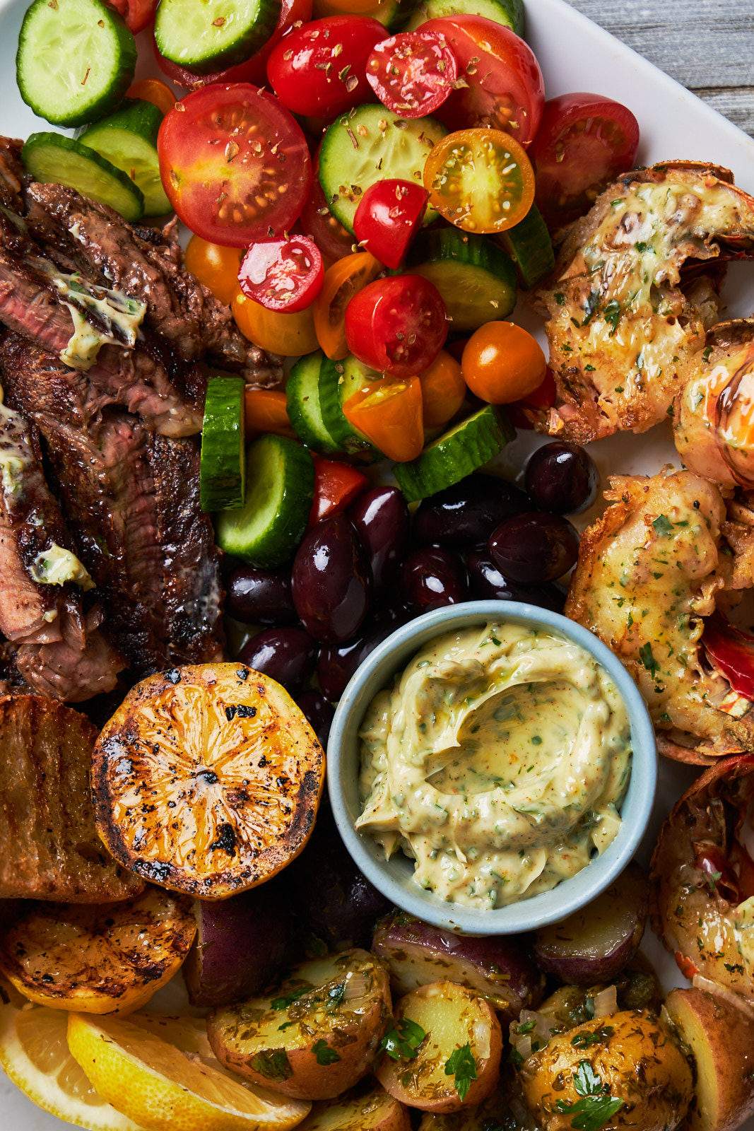 Grilled Lobster Tail and Steak Platter