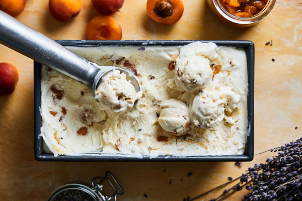 No Churn Caramelized Apricot and Lavender Ice Cream