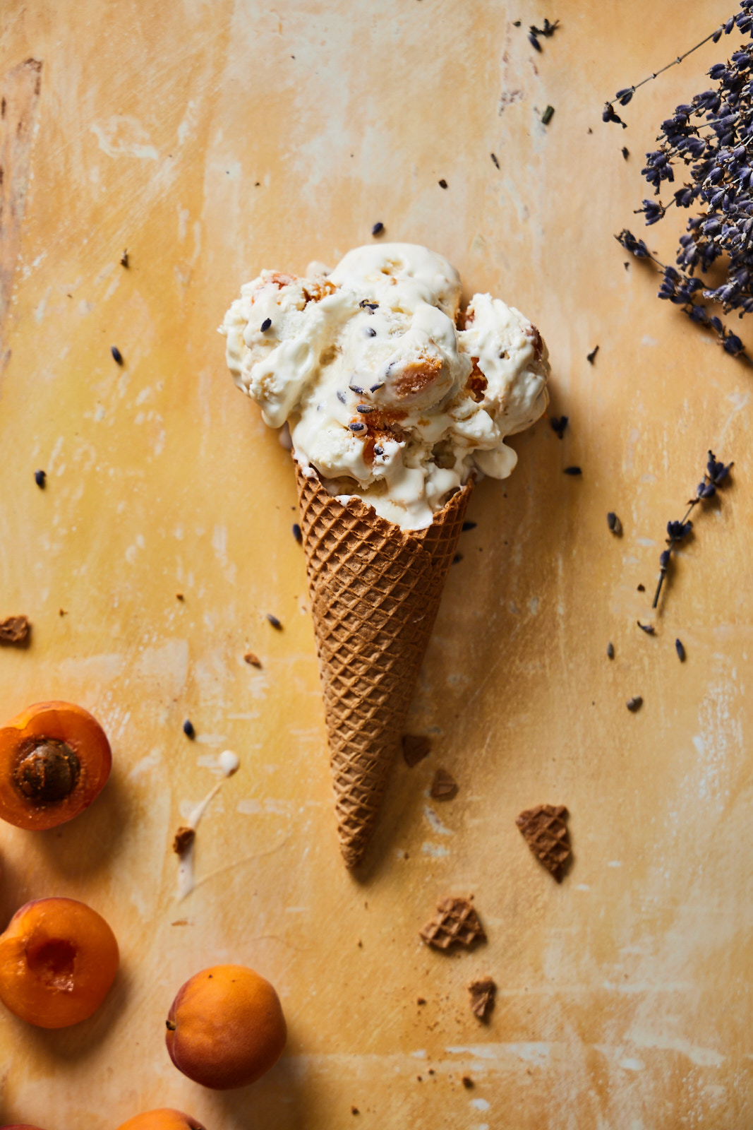 No Churn Caramelized Apricot and Lavender Ice Cream