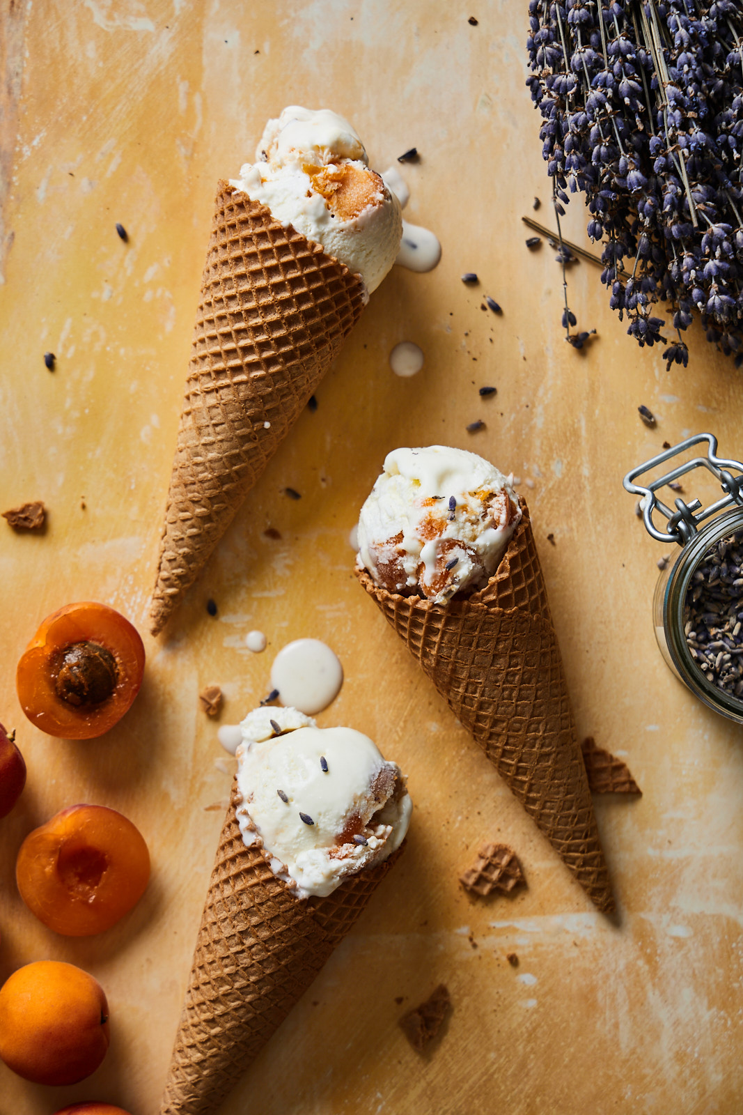 No Churn Caramelized Apricot and Lavender Ice Cream