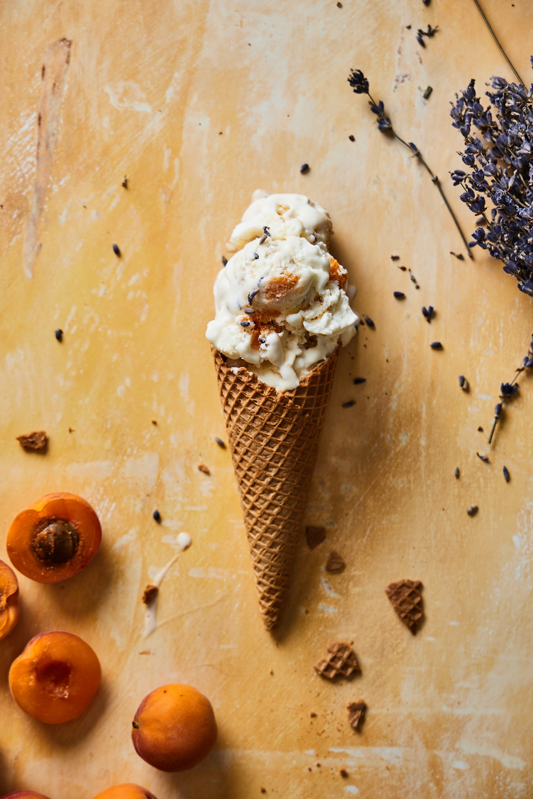 No Churn Caramelized Apricot and Lavender Ice Cream