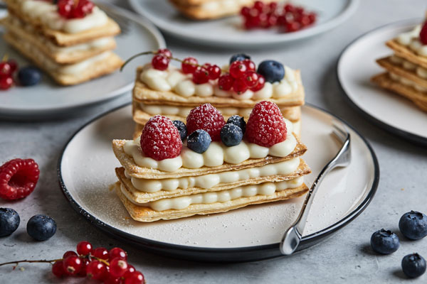 Berry and Creamy White Chocolate and Yogurt Mille Feuille