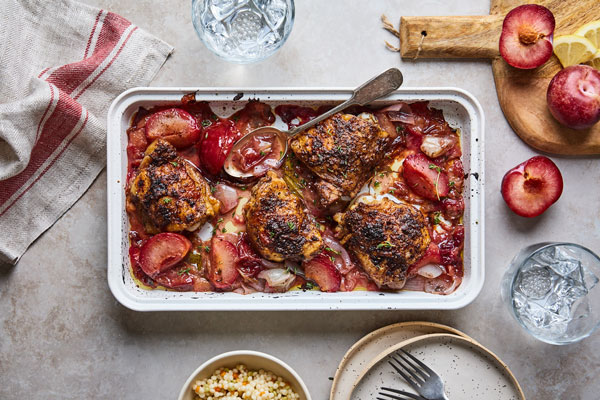 Sheet Pan Sumac Spiced Chicken With Plums