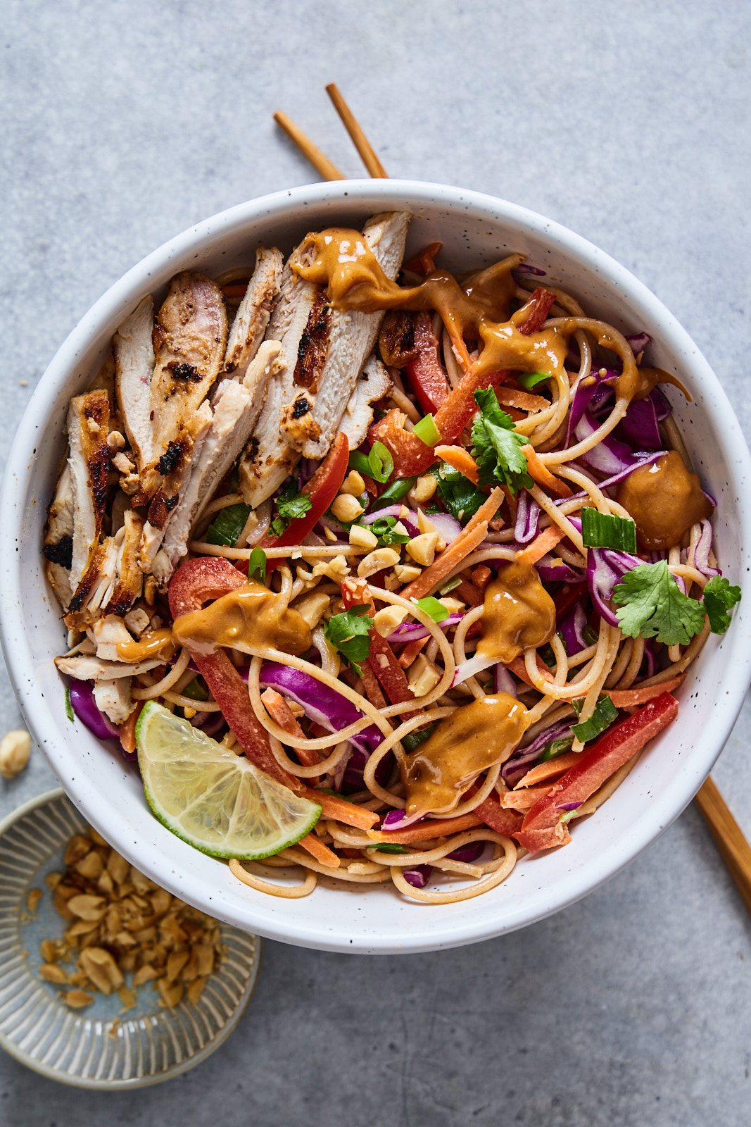 Cold Peanut Noodle Salad With Grilled Chicken