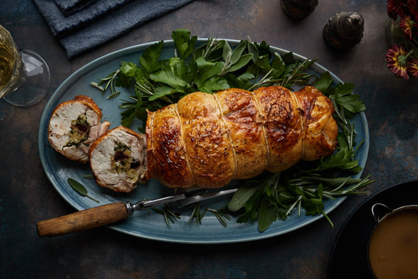 Roasted Turkey Breast Roulade With Cranberry Herb Stuffing