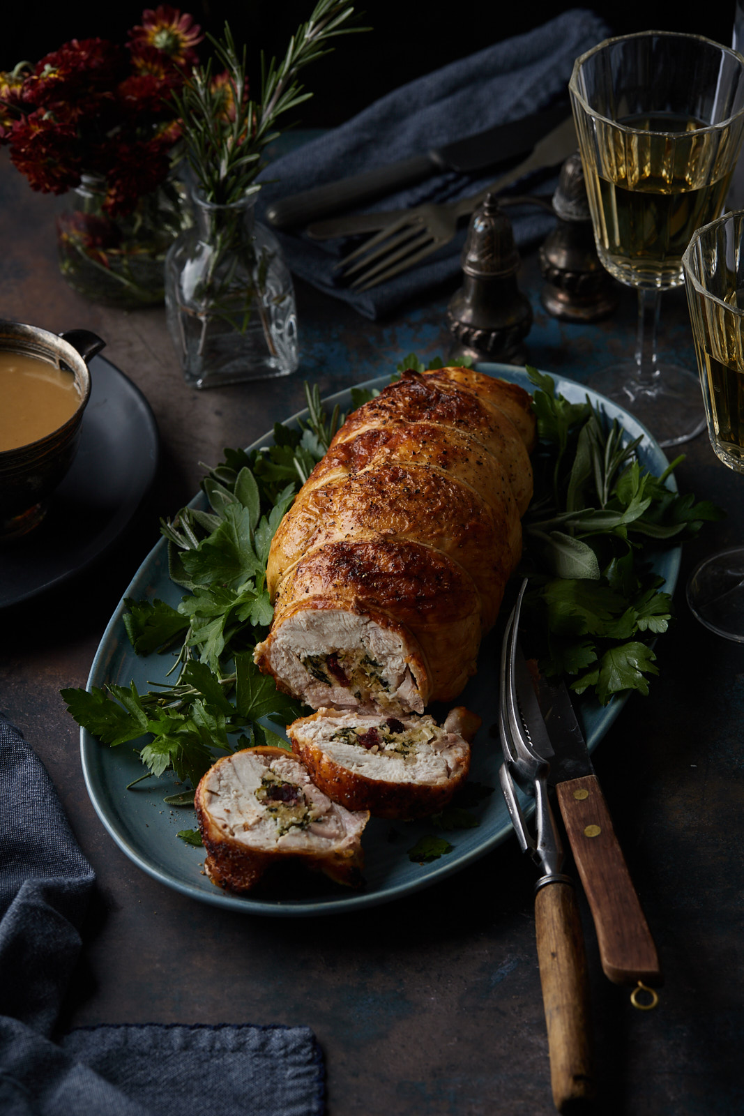 Roasted Turkey Breast Roulade With Cranberry Herb Stuffing