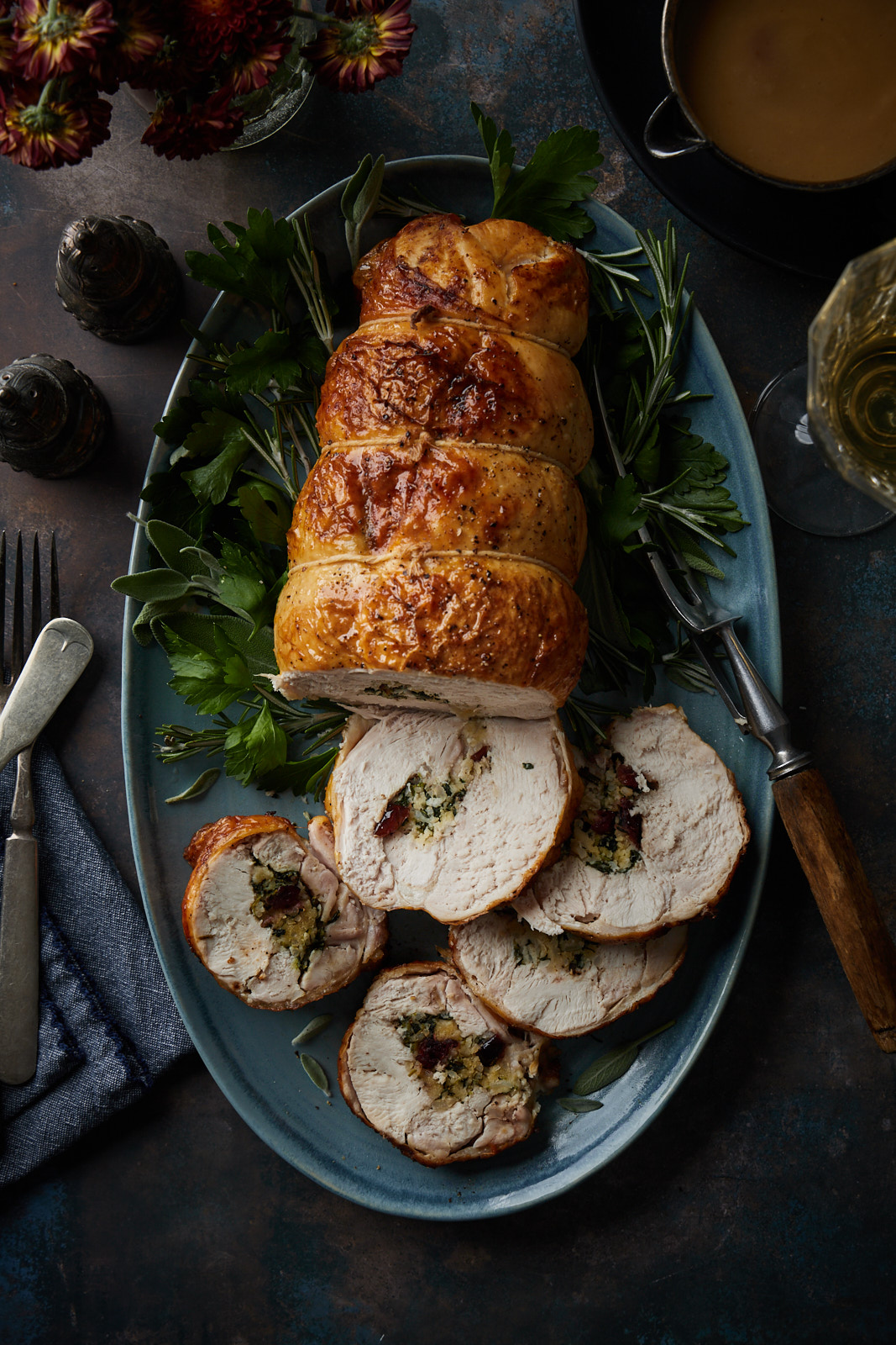 Roasted Turkey Breast Roulade With Cranberry Herb Stuffing