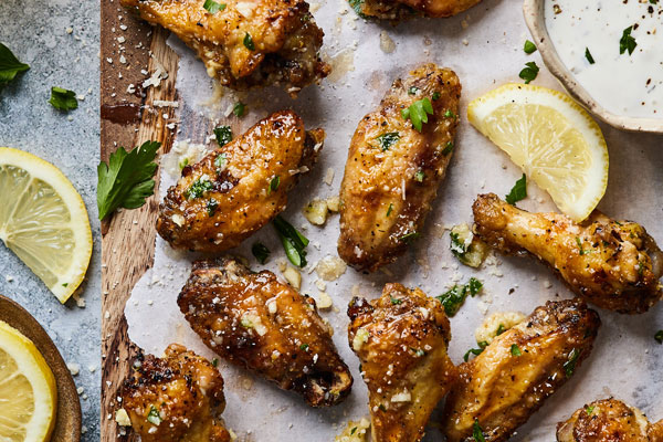 Lemon Garlic Parmesan Baked Chicken Wings