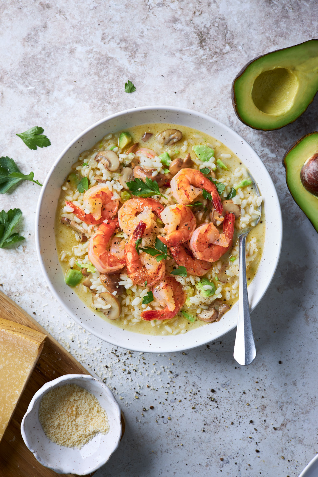 Creamy Mushroom Shrimp And Avocado Risotto