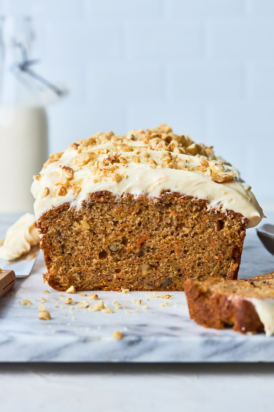 Carrot Cake Loaf with a slice taken out