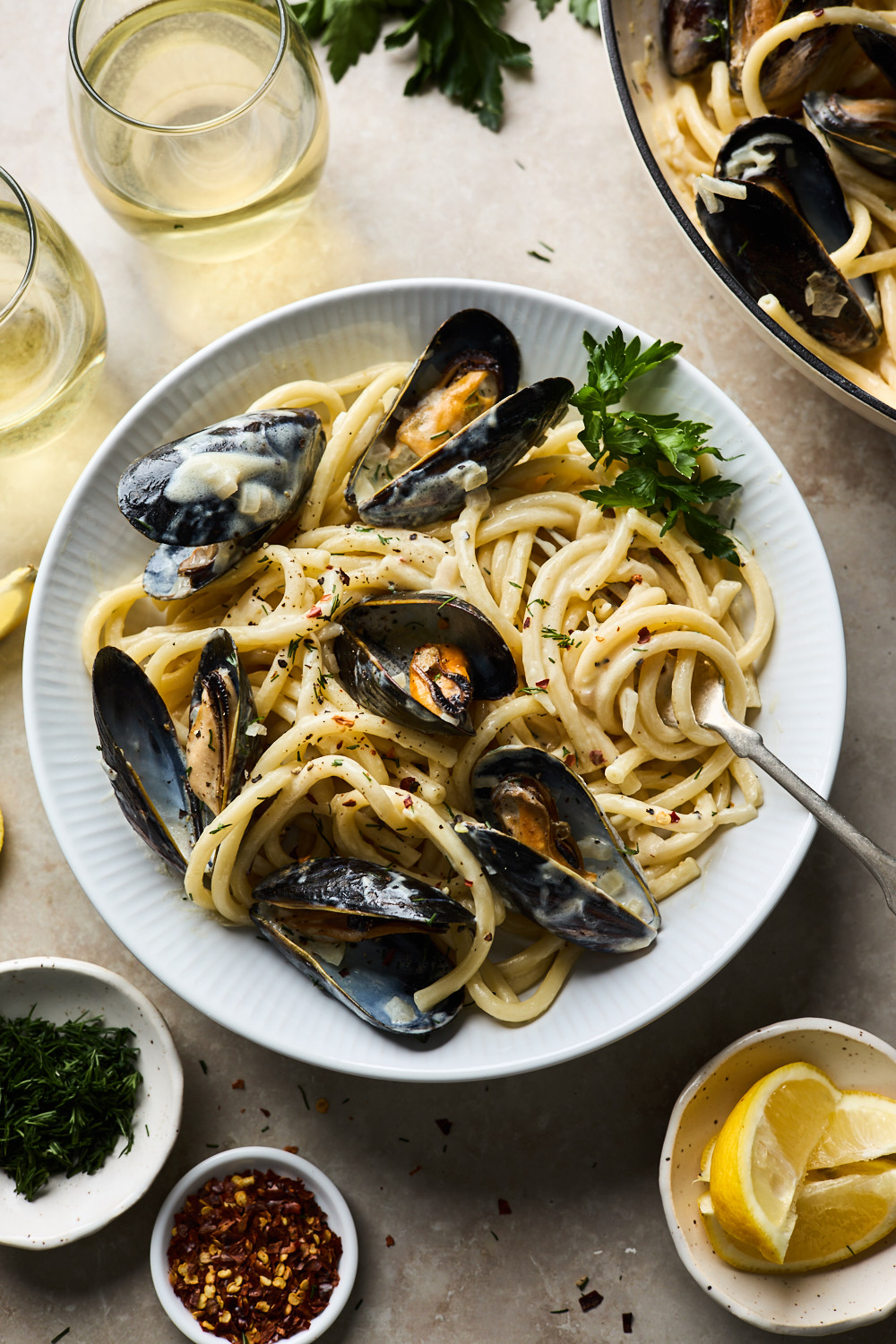 Creamy Avgolemono Mussels With Pasta