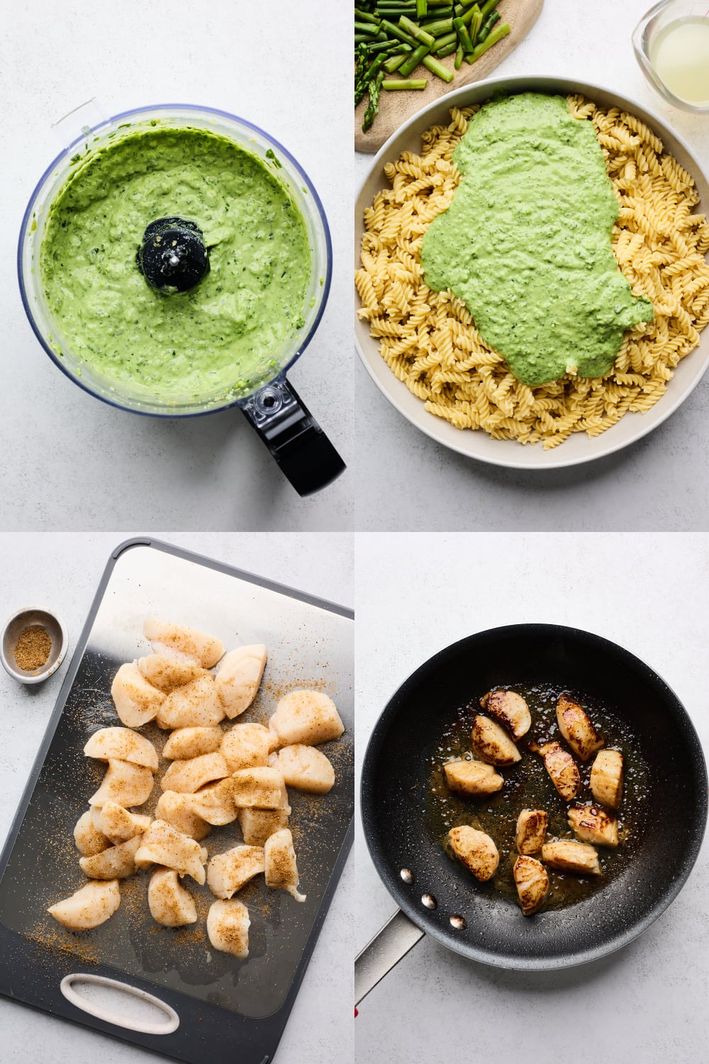 Pea Pesto Pasta With Seared Scallops