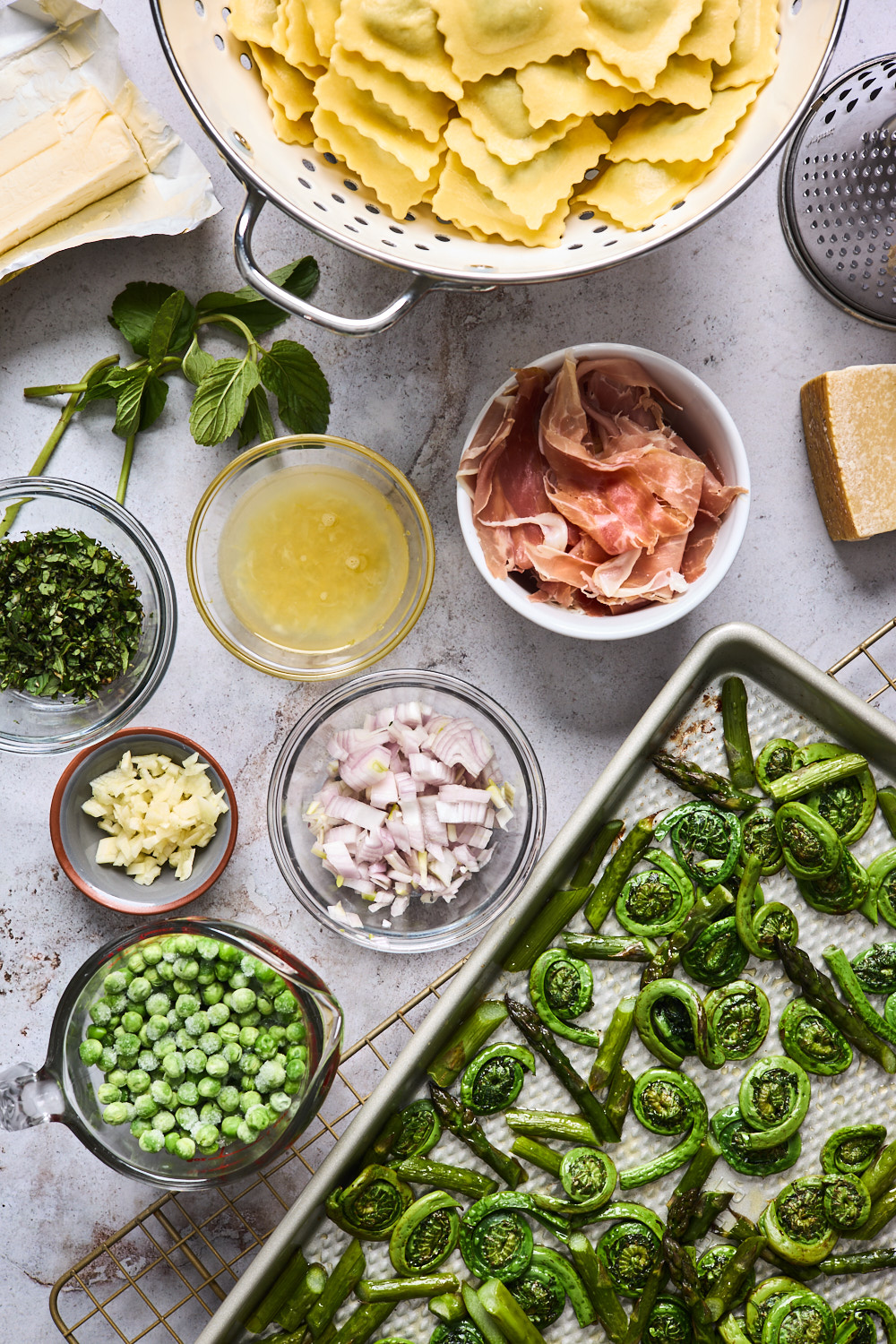 Lemon Butter Ravioli With Roasted Asparagus and Peas