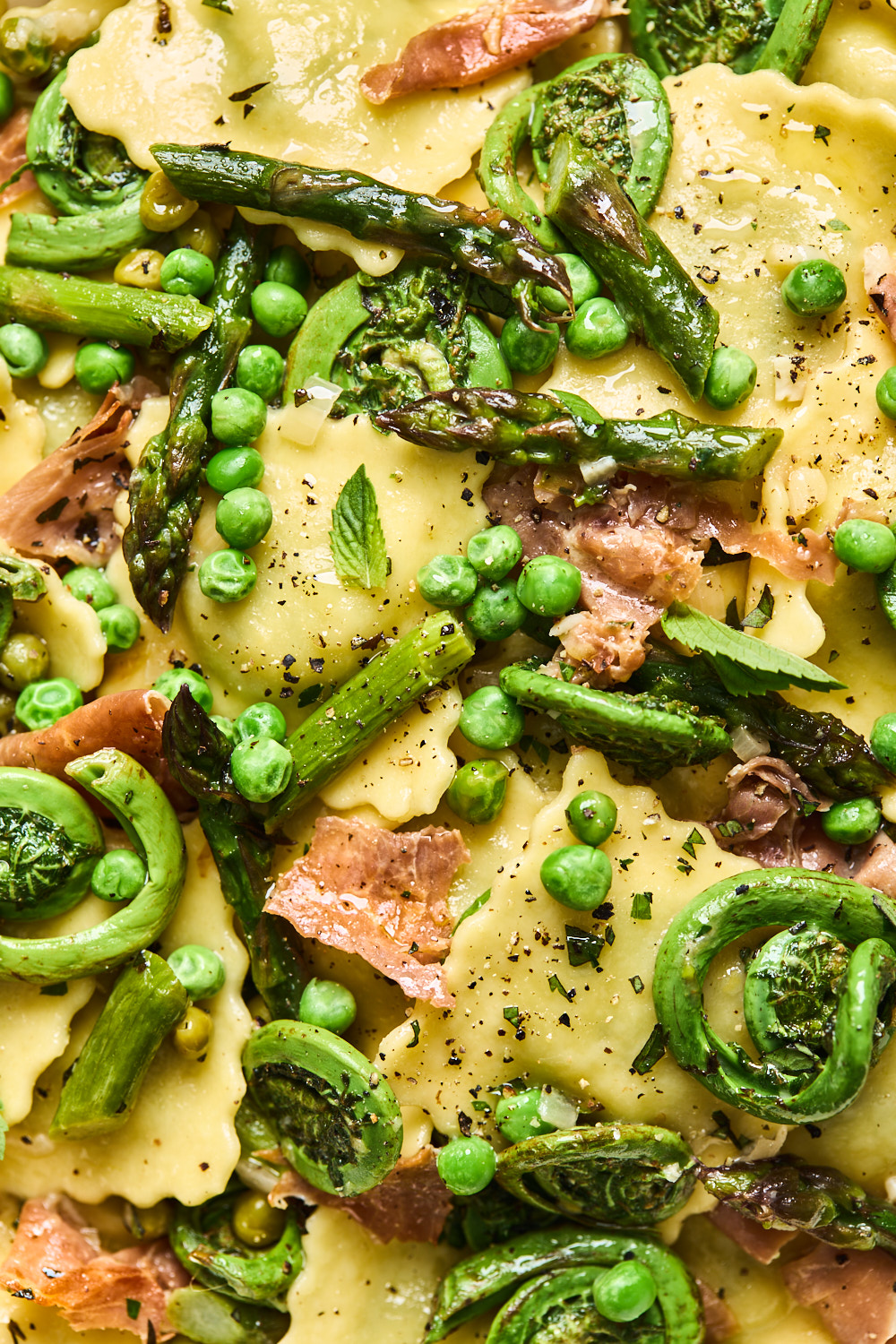 Lemon Butter Ravioli With Roasted Asparagus and Peas