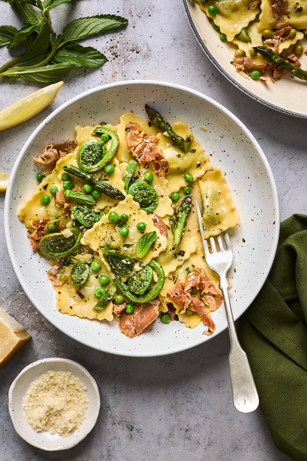 Lemon Butter Ravioli With Roasted Asparagus and Peas