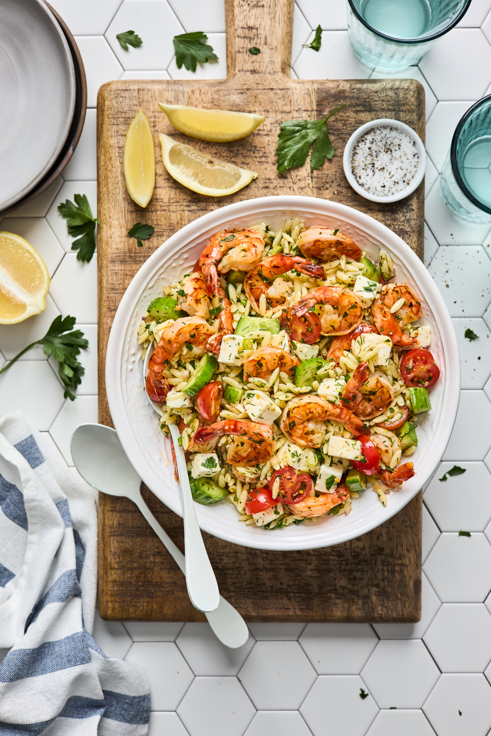 Greek Style Grilled Shrimp Orzo Pasta Salad