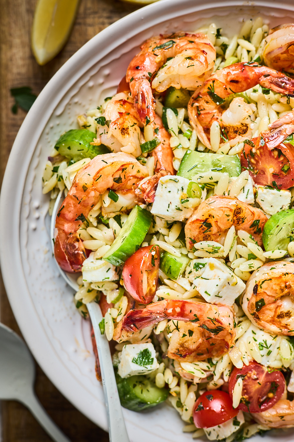 Greek Style Grilled Shrimp Orzo Pasta Salad