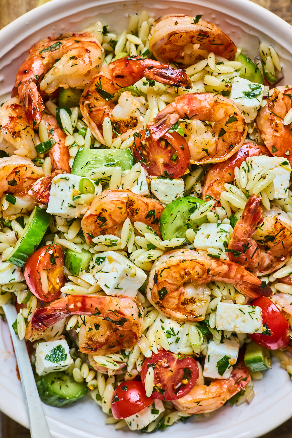 Greek Style Grilled Shrimp Orzo Pasta Salad