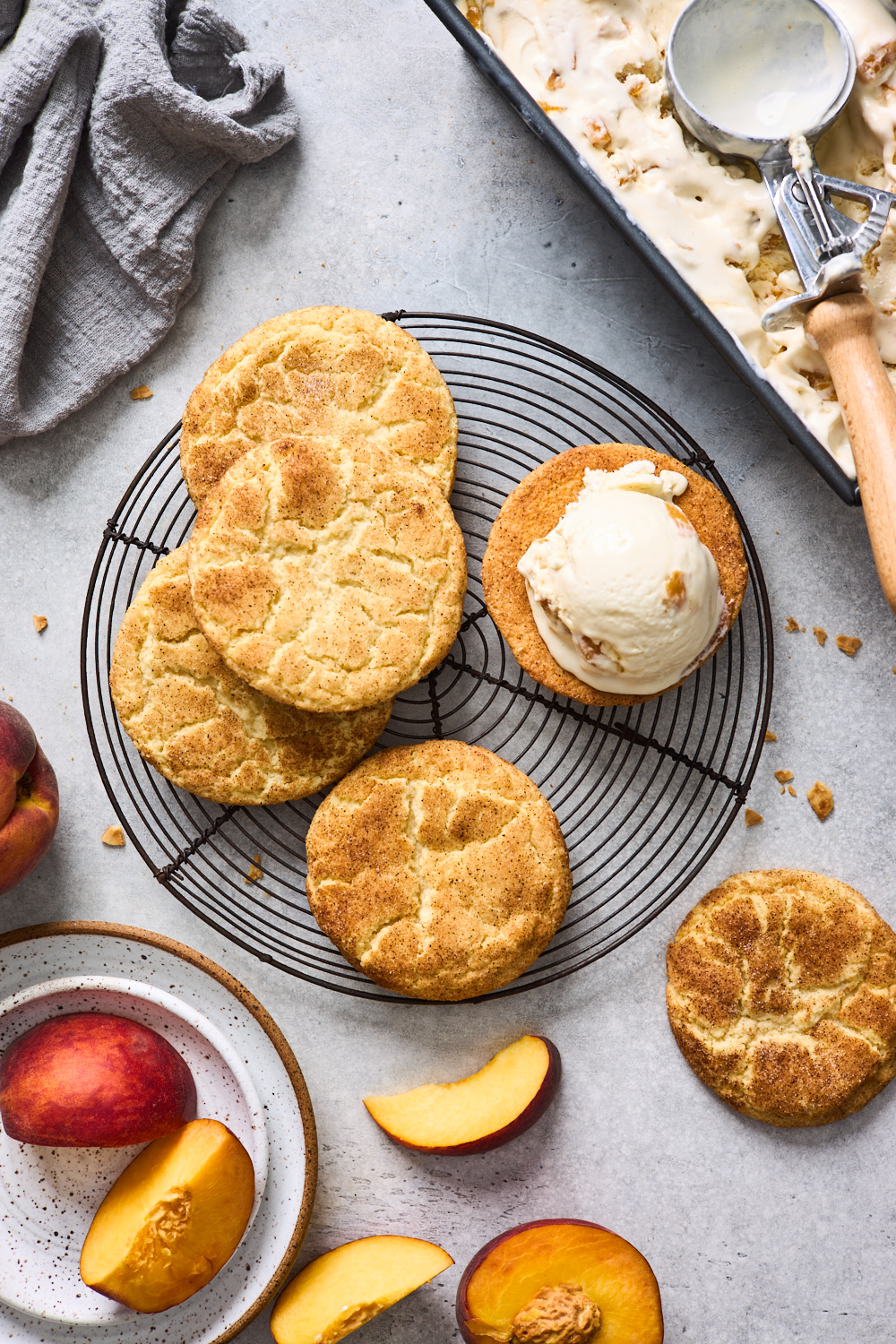 Snickerdoodle and Peach Ice Cream Sandwiches