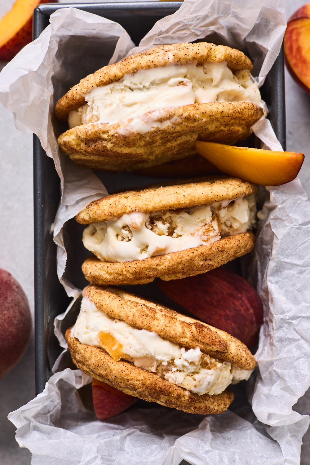 Snickerdoodle and Peach Ice Cream Sandwiches